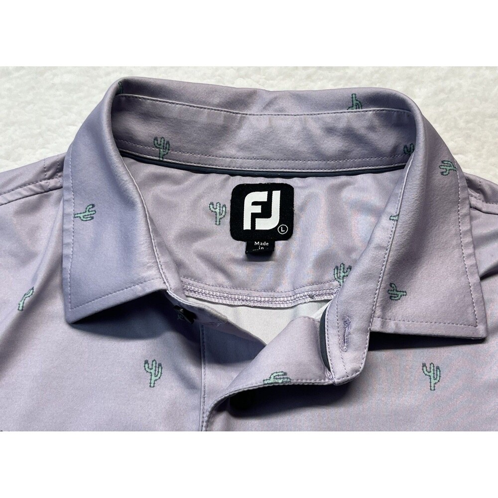 FootJoy Polo Mens L Lavender Lisle Self Collar Cactus AOP Golf Athleisure Preppy